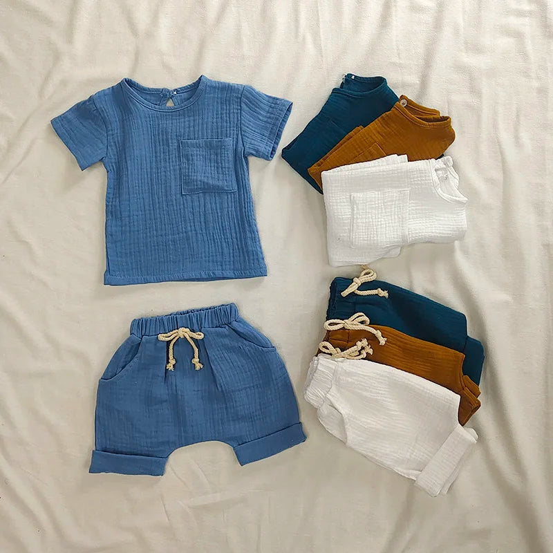 Summer Organic Cotton Baby Clothes Set: Fashionable Unisex Outfit